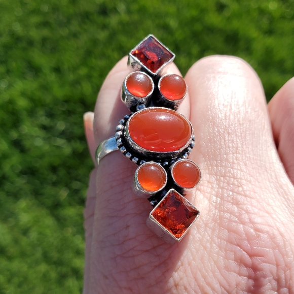 New Carnelian & Garnet 925 Silver Statement Ring. - Picture 8 of 8